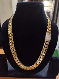 6mm x 24"Miami LINK Cuban Real Moissanite Men's Chain 14k Yellow Gold Plated - Picture 1 of 6