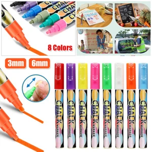 8x Liquid Chalk Markers Pens For AD Blackboard Reversible Chalk LED Neon Colour - Picture 1 of 11