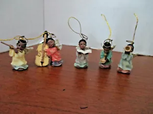 Set of 5~Mini Dark Face 1.5" ANGEL CHRISTMAS ORNAMENTS for Mini Tree - Picture 1 of 3