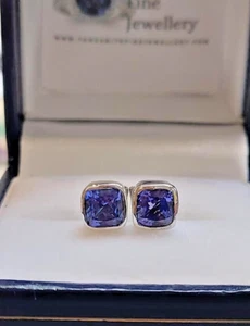 Tanzanite 5mm AAA+ 9k White Gold Bezel Stud Earrings CUSTOM MADE - Picture 1 of 2