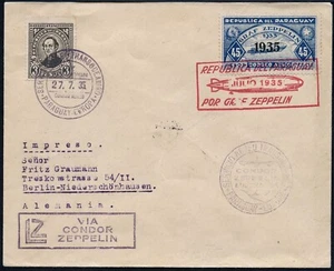 Zeppelin 1935 Paraguay 8. SAF Reko-Brief 45 Pesos Berlin Si 312 I / 2363 - Bild 1 von 2