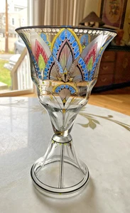 Antike HAIDA Bohemia 9,5'' große Art Deco Emaille Glas Vase 1915er/20er signiert R S - Bild 1 von 18
