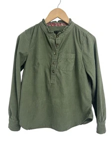 Talbots Olive Green Ruffle Collar Corduroy Blouse P - Picture 1 of 4