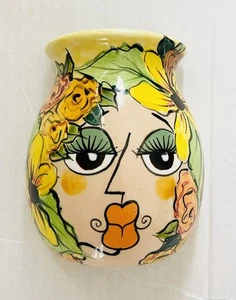 Vintage Handmade Patricia Golding Paquin Ceramic Lady Head Wall Pocket Vase - Picture 1 of 4