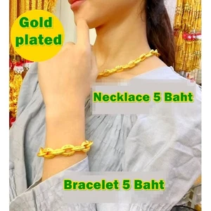 Thai Gold plated 24k Solid Yellow Chain Pendant Set Necklace Bracelet Jewelry # - Picture 1 of 5