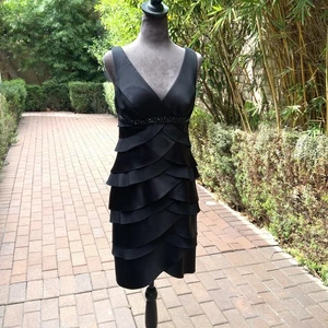 Alex Evenings Sz 6P Sheath Mini Dress Beaded Waist Stretch Lined Rushed Cocktail - Picture 1 of 18