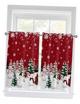 Cortinas de nivel de muñeco de nieve de Navidad 45 pulgadas de largo 27,5" de ancho x 45" de largo (paquete de 2) rojas Foto 1 de 4
