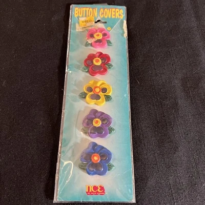 VTG NOS 1994 Flower Button Covers, Bright Multicolor 5 pcs NCE Sealed - Image 1 of 4