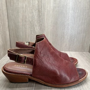 Sandalias Mula Pátina con Cordones Talla 11 Tacón Bloque Correa Ajustable Cuero Marrón Rojo - Imagen 1 de 13