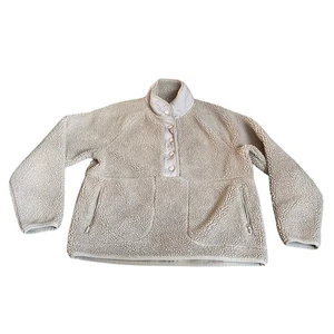 Lou & Grey Cropped Fleece Jacket Tan Women’s Small 5 Snap Polyester Pullover - Picture 1 of 11
