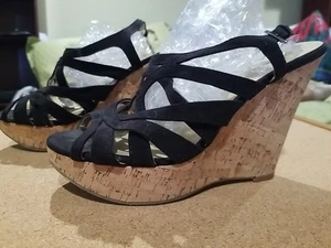 X-Appeal schwarze Plateau-Sandalen Keilabsatz Kork Größe 8,5 - Bild 1 von 9