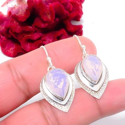Milky Pink Opal Handmade 925 Sterling Silver Earring 1.44" S49, Christmas Gift - Image 1 of 4