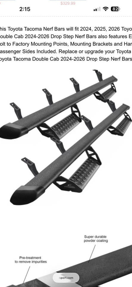 estriberas de aluminio Toyota Tacoma 2024-2025 doble cabina doble cabina Foto 1 de 4