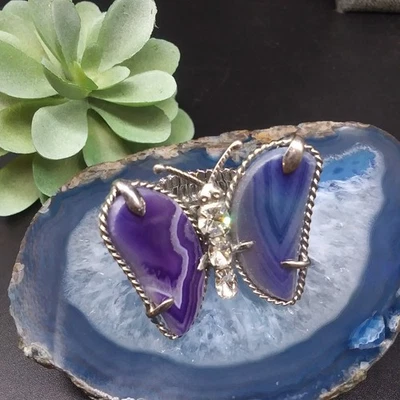 Anillo elástico mariposa con diamantes de imitación y ágata Foto 1 de 4