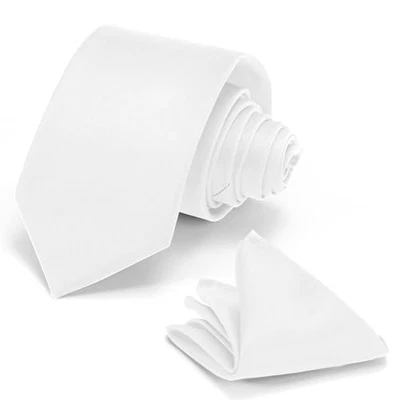 Juego de corbata para hombre color liso 3,15" (8 cm) negra formal corbata y bolsillo blanco Foto 1 de 4