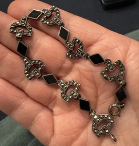 Vtg Matcasite Onyx Sterling Silver Art Deco Bracelet 7” - Picture 1 of 6