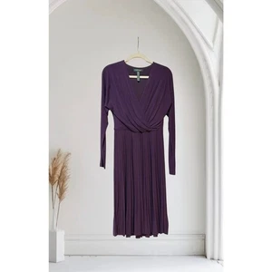 Lauren Ralph Lauren purple long-sleeve pleated dress Size 6 - Picture 1 of 5