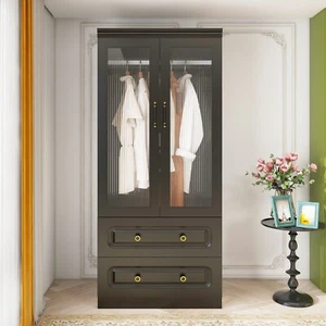 Wardrobe with drawers Hanging Rod Closet Organizers and Storage for Bedroom - Picture 1 of 11