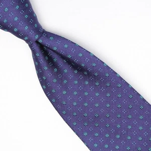 Josiah France Mens Silk Necktie Dark Blue Teal Green Check Dot Weave Woven Tie - Picture 1 of 8