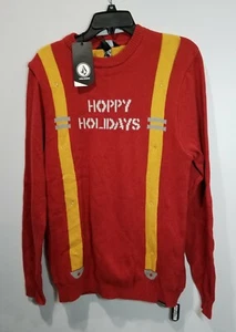 Volcom Drip Red Suspenders Light Up Ugly Christmas Sweater Mens's Size Medium - Picture 1 of 7