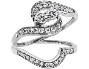 10K White Gold Solitaire Forever Us 2 Stone Diamond Engagement Ring Set .50 ct - Picture 1 of 4