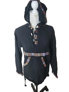 VINTAGE Men's Aztec Hoodie Cotton Hippy Festival Men's Small Medium - Picture 1 of 10