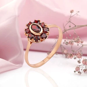 Rose Rotgold 585 RING mit Granaten Neu Glänzend Band Ring 11,5 mm Blume - Bild 1 von 2