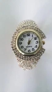 Women Girls Elegant Crystal Bangle Bracelet Round Dial Analong Quartz Wristwatch - Picture 1 of 5