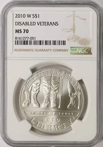 2010-W $1 Disabled Veterans Commemorative Silver Dollar NGC MS70 - Picture 1 of 4
