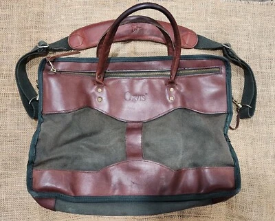 Mensajero Orvis vintage, viaje, equipaje, bolso de hombro verde lona y cuero Foto 1 de 4