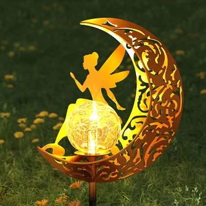 Garden Solar Lights Outdoor Decorative Moon & Fairy Solar Stake Crackle Glass... - Picture 1 of 7