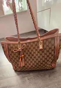 Gucci GG Canvas Bella Bamboo Tassel Tote Bag Pink Beige - Bild 1 von 7