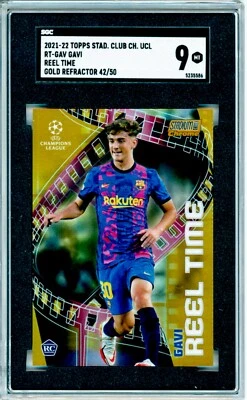 2021-22 Gavi Topps Stadium Club Chrome Gold FC Barcelona Rookie 42/50 SGC 9 - Image 1 of 3