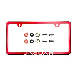 Fit New Jaguar Laser Etching Stainless Steel Red Slim License Frame w/Metal Cap - Picture 1 of 4