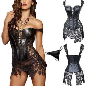 Women Bustier Basques Corset Tops Lingerie Burlesque Halloween Dress Costumes UK - Picture 1 of 17