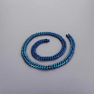 Stainless Steel Blue Curb Link Chain Necklace Fashion Gifts for Mens 12mm 26inc - Picture 1 of 1