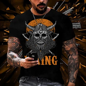 T-Shirt Uomo Manica Corta Maglietta 100% Cotone Camicia Canotta Maglia Viking - Foto 1 di 3
