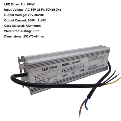 200W 6A AC85-265V to 18-34V LED driver IP67 waterproof Constant current For LED - Image 1 of 4