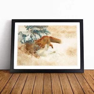 Fox With White Hare By Bruno Liljefors Wall Art Print Framed Picture Poster - Picture 1 of 9
