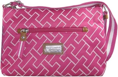 NUEVO Tommy Hilfiger Bolso Bandolera Mensajero de Lona/Cartera-Rosa/Blanco $59 Foto 1 de 4