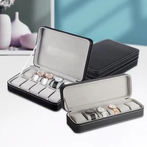 Bolsa organizadora de reloj de cuero PU de 6 ranuras vitrina de almacenamiento de joyas - Imagen 1 de 11