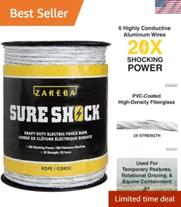 Z 656 feet of 8mm Electric Fencing Heavy-Duty Sure Shock Polyrope, White - Picture 1 of 10