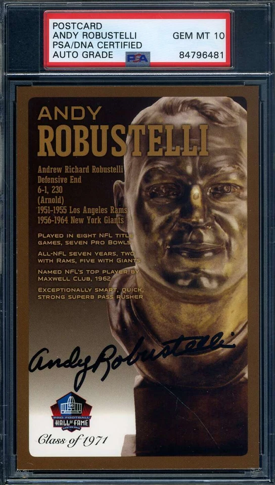 Andy Robustelli Gem Mint 10 PSA DNA Signed HOF Bronze Bust Postcard Autographed - Image 1 of 1