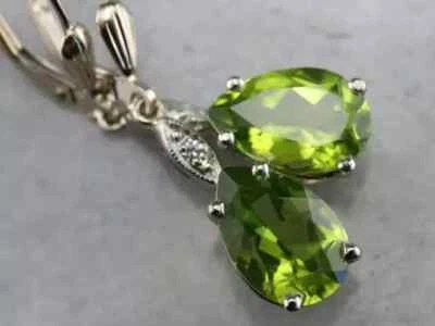 3 Ct Pear Lab Created Green Emerald Drop/Dangle Earrings 14K White Gold Plated - Image 1 of 4