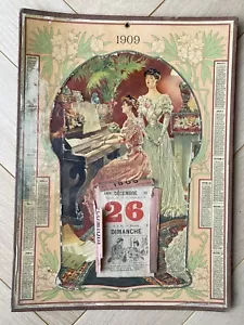 Grand Calendrier ancien ART NOUVEAU 1909 femme au Piano - Bild 1 von 2
