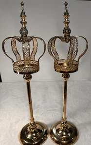 Gold Colored 14 3/4” x 6 Decorative Crown Topper Tea Light Candle Displays - Picture 1 of 12