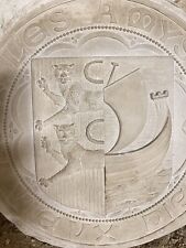 19th Century Plaster Cast Plaque With Initials ￼Two Lions And A Boat