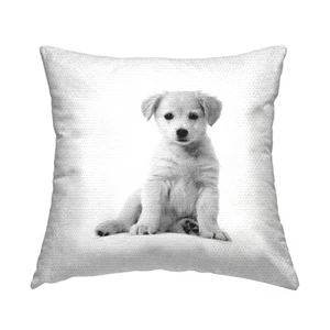 Minimal Retriever Puppy Outdoor Printed Pillow, 18 x 18, White - Picture 1 of 7