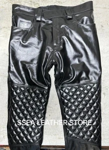 Men's Real Lamb Leather Quilted Panels Black Biker Pant Hot Bluff - Picture 1 of 5