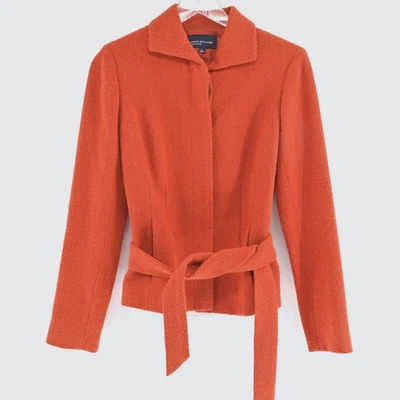 Chaqueta de tweed de lana para mujer JONES NY talla 4 roja naranja con cinturón botón retro con cuello Foto 1 de 4